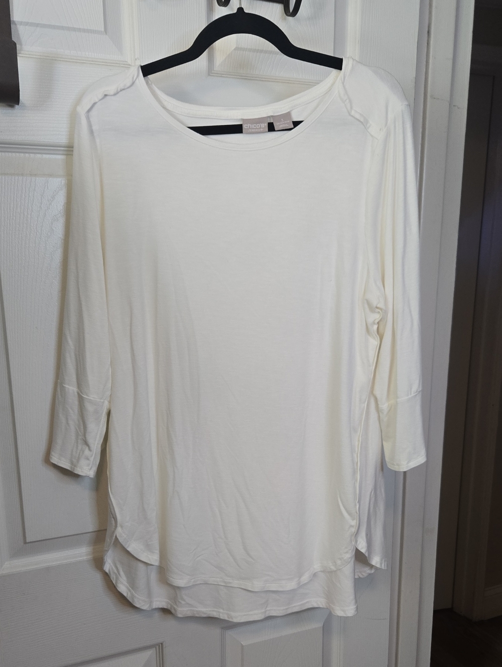 Chico's Cream Layered-Hem Long Sleeve Top
